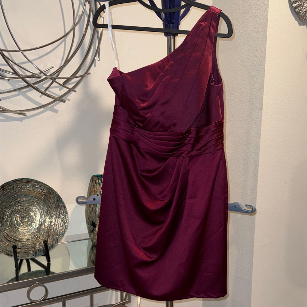 David's Bridal One-Shoulder Dress in Deep Burgundy